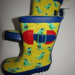 Sun Squad toddler boys yellow & blue dinosaur waterproof rain boots size s 5--6